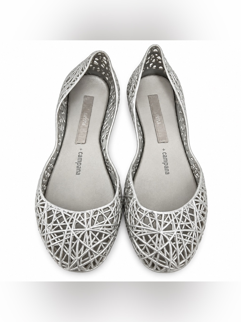 Mini Melissa Campana Zig Zag IV Silver Slip-On Shoes | Little‎ Kids Size 2